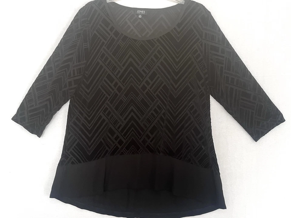 Women XL  Black Velvet Burnout Top Dark Fairy Goth Jones New York - Image 3 of 4