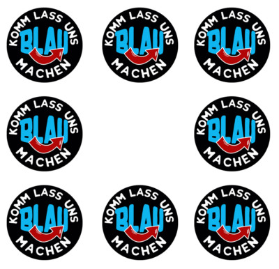 8-200x Einkaufswagen Sticker 4cm Papier-Aufkleber Komm lass uns blau machen AfD