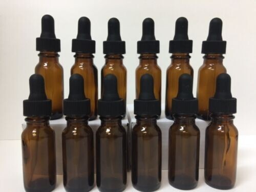 1/2 Oz Amber Glass Bottle with Glass Eye Dropper (15ml) - Pack of 12, New - Picture 1 of 2