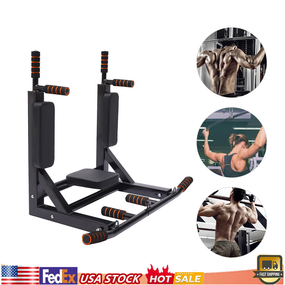 Multifunctional Wall Mounted Pull Up Chin Up Bar Dip Station Power Rack  Black