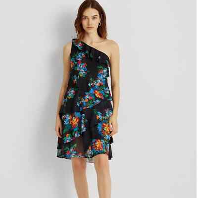 Lauren Ralph Lauren Floral Metallic Georgette Dress - Navy Blue Floral