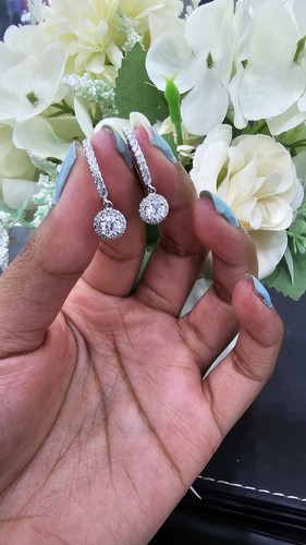 D/VVS 1.00 Ct, Lab Grown Round Diamond Halo Dangle Drop Hoop Earring In Gold - Picture 5 of 15