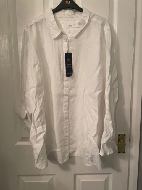 M&S ladies white pure linen shirt BNWT Size 26 28