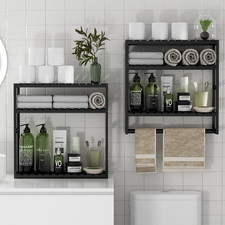 Towel Rack Bathroom Storage Shelves over the Toilet with Towel Bar 100 Bamboo A