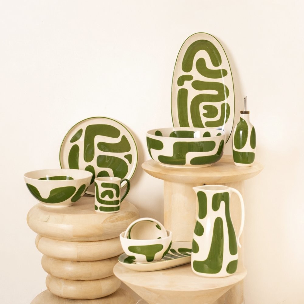 Saladier Lulli vert 26 cm grès grand plat de service Table Passion - 2