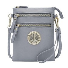 Small Multi Zipper Pockets Crossbody Bag with Detachable Wristlet Blue Grey