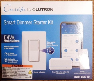 LUTRON Caseta DIVA Smart Dimmer Starter Kit: Hub  Remote WallPlate #DVRF-BDG-1D