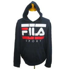 FILA Men's Size Large Blue Long Sleeve Athletic Hoodie Logo Hooded Sweatshirt