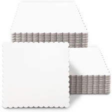qiqee White 10 Inch Wave Cake Boards 15-Packs Squares Base Food-Grade Cardboard