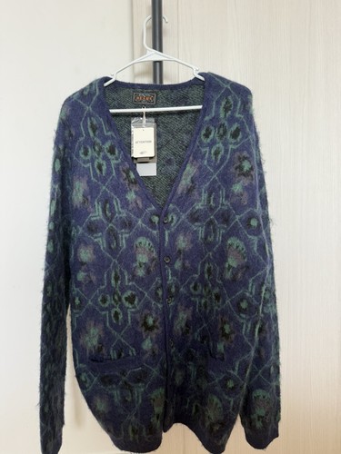 Beams Plus Medium Mohair Cardigan Wool Camo Blue