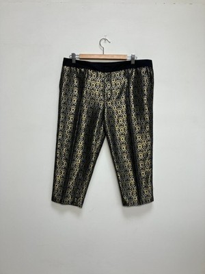 Zara Woman Hose Damen XL Brokat Cropped Metallic Geometrisch Schwarz Gold
