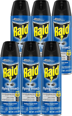 Raid Flying Insect Killer Formula Outdoor Fresh Scent, Aerosol 15 oz (6 Pack)
