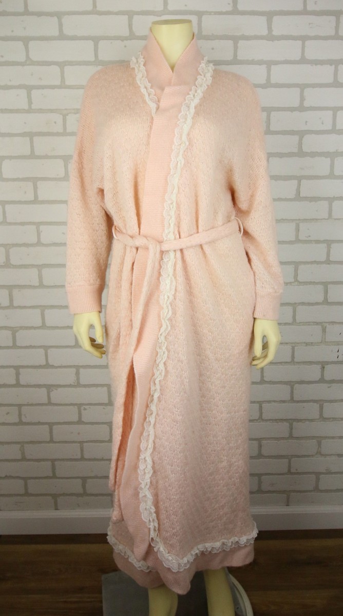 Vintage Christian Dior Lingerie Pale Pink Knit Lace Robe Womens