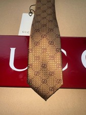 GUCCI GG MICRO SILK TIE BROWN  BRONZE JACQUARD TIE NWT