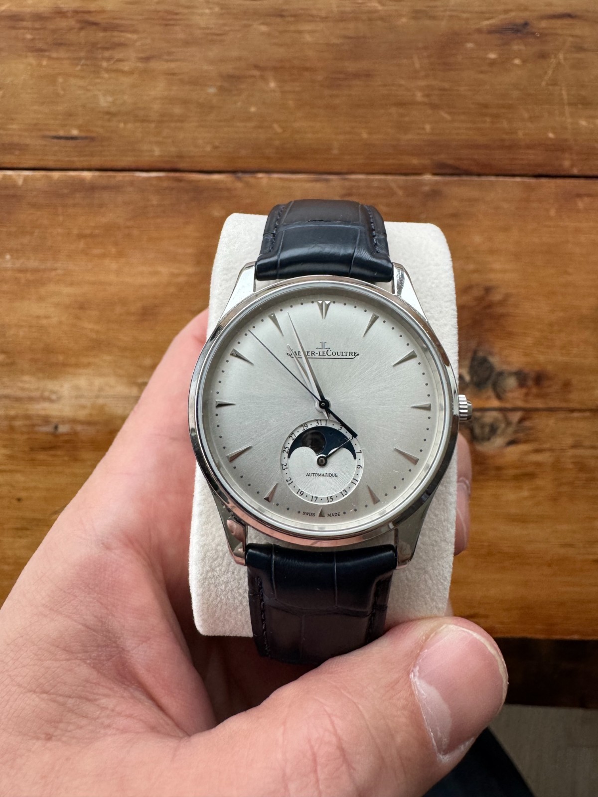 Jaeger-LeCoultre Master Ultra-Thin Silver Men's Watch - Blue JLC Alligator Strap