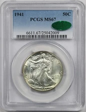 1941 50C PCGS/CAC MS 67 Liberty Walking Half Dollar