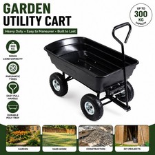 New Black Garden Dump Cart 75L 300kg Wheelbarrow Tipping Trolley Truck Trailer