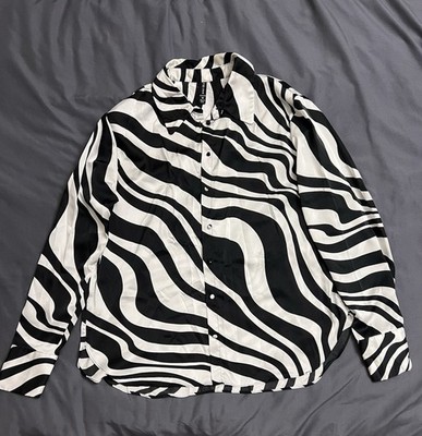 AMISU Women's Shirt Blouse Button Up Long Sleeve Black White Zebra Stripped