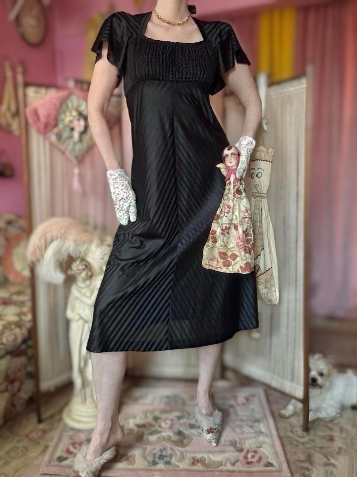 Vintage 1970s Black Striped Hostess Dress, Size M/L | eBay