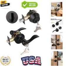 1Pack Exterior Door Lever Lockset with Single Cylinder Deadbolt Black Door Ha...