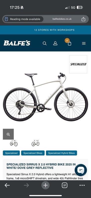 Specialized Sirrus X 2.0 Hybrid Mountain Bike White 2025 size L