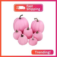 Winlyn 7 Pcs Assorted Sizes Fall Artificial Pink Pumpkins Harvest Faux Foam Pump