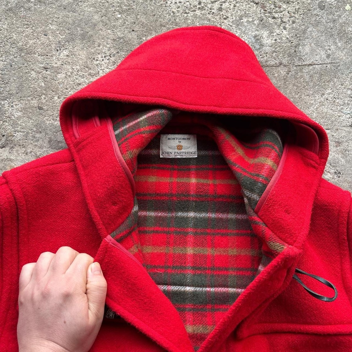 Red Montgomery by John Partridge wool duffle coat with flannel lining