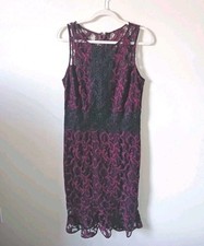 New York & Co Floral Summer Sheath Dress Size 8 Burgundy Lace  Lined Sleeveless