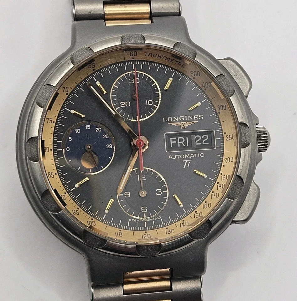 Longines Conquest 4983 Titanium Chronograph Moonphase Valjoux 7758 1980s Model! - Image 4 of 4