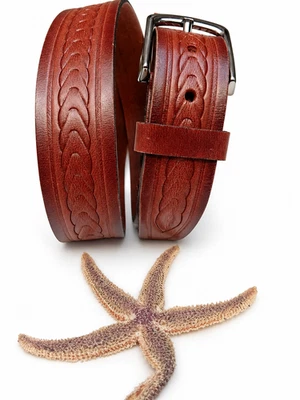 Ceinture en cuir de buffle marron marron foncé Conwoy 125 cm 50 en 38 mm... - Photo 1/4