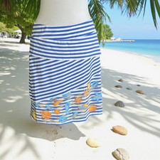 J. McLaughlin Skirt CATALINA Cloth Seashell Blue Stripe Tiered Size Medium