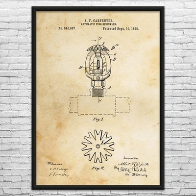 Automatic Fire Sprinkler Patent Wall Art: Fire Prevention, Safety Inspector