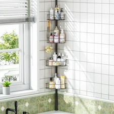 Corner Shower Caddy Tension Pole 4 Tier Adjustable Bathroom Organizer