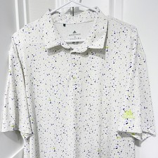 Adidas Golf Polo Shirt Mens XL White Flag Print Performance Stretch HA6124 S/S