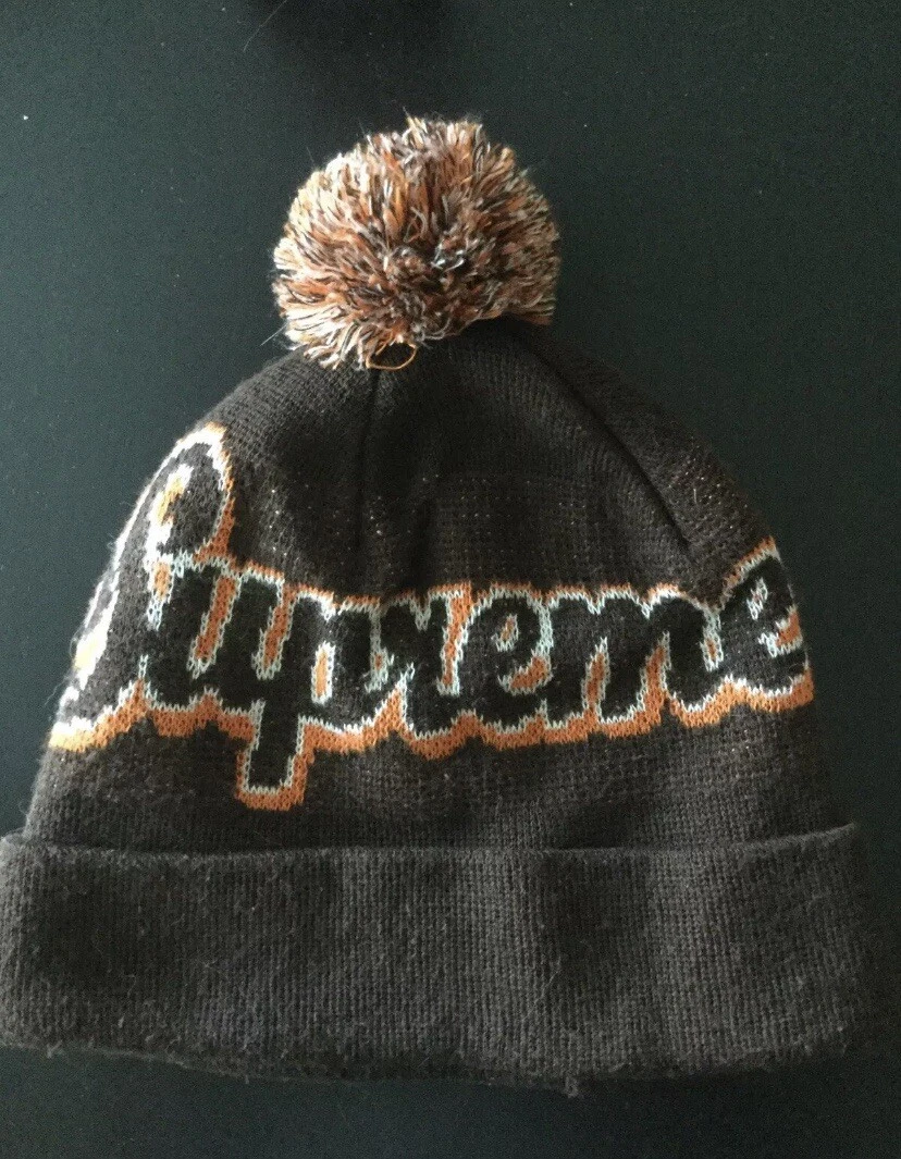 Supreme New York Rare Beanie Bobble Hat Made In USA Orange Marron