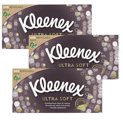 3x 64 Kleenex Ultra  Soft Taschentücher Box schützt vor Hautirritation 20 x 20cm