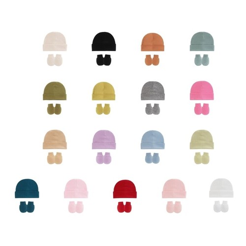 Cotton Newborns Fetal Caps with Anti Scratch Mittens Infants Toddlers