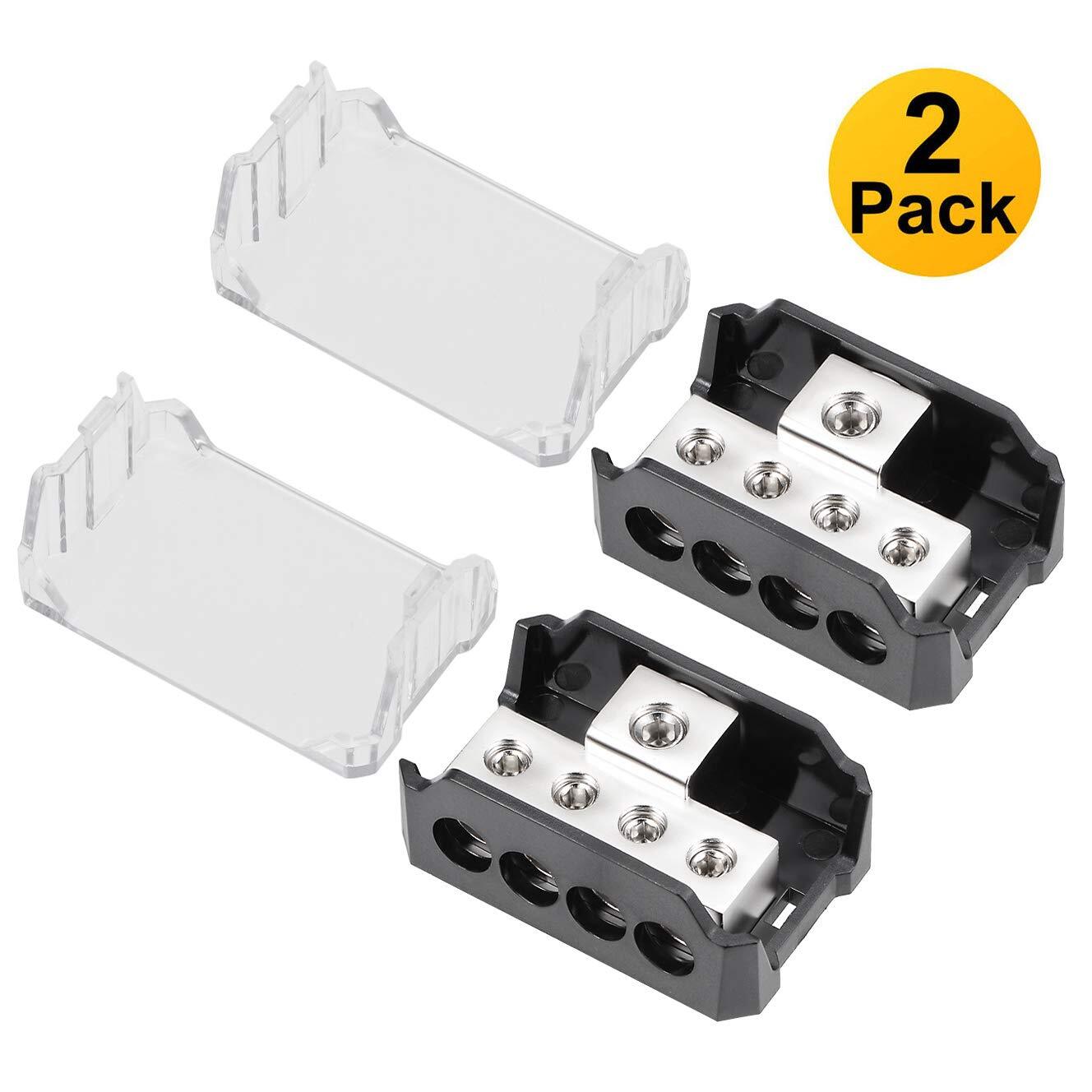 4 Way Power Distribution Block 1x 0/2/4 AWG Gauge in / 4X 4/8/10 Gauge Out Am...