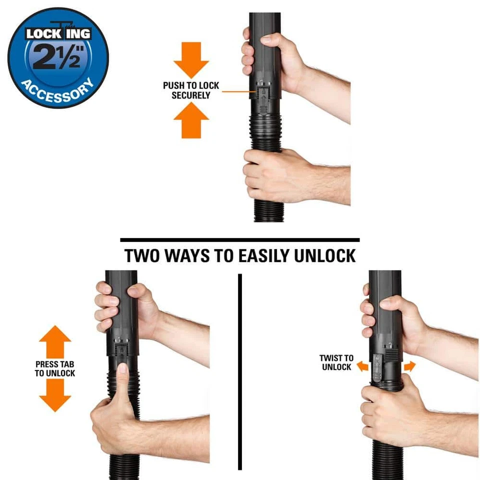 Kit de manguera de bloqueo RIDGID #LA2520 2-1/2 pulgadas x 7 pies DUAL-FLEX para aspiradoras RIDGID en seco húmedo. Foto 4 de 4