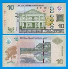Suriname 10 Dollars P 163c 2019 UNC ( P 163 c )