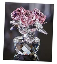 QFkris Pink Crystal Rose Bouquet Flower Figurine Glass Ornament Collection 