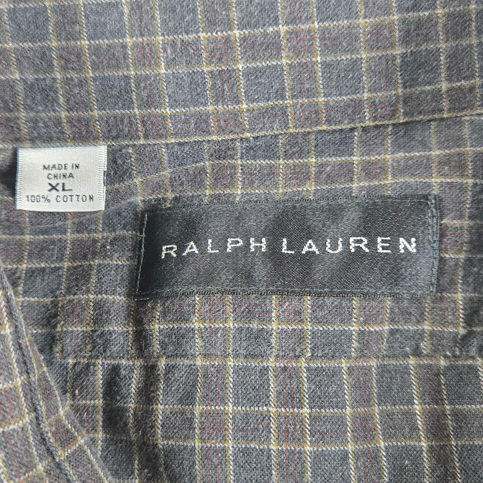 Ralph Lauren Black Label Mens Button Down Shirt Gray Brown Check Plaid Casual image 2