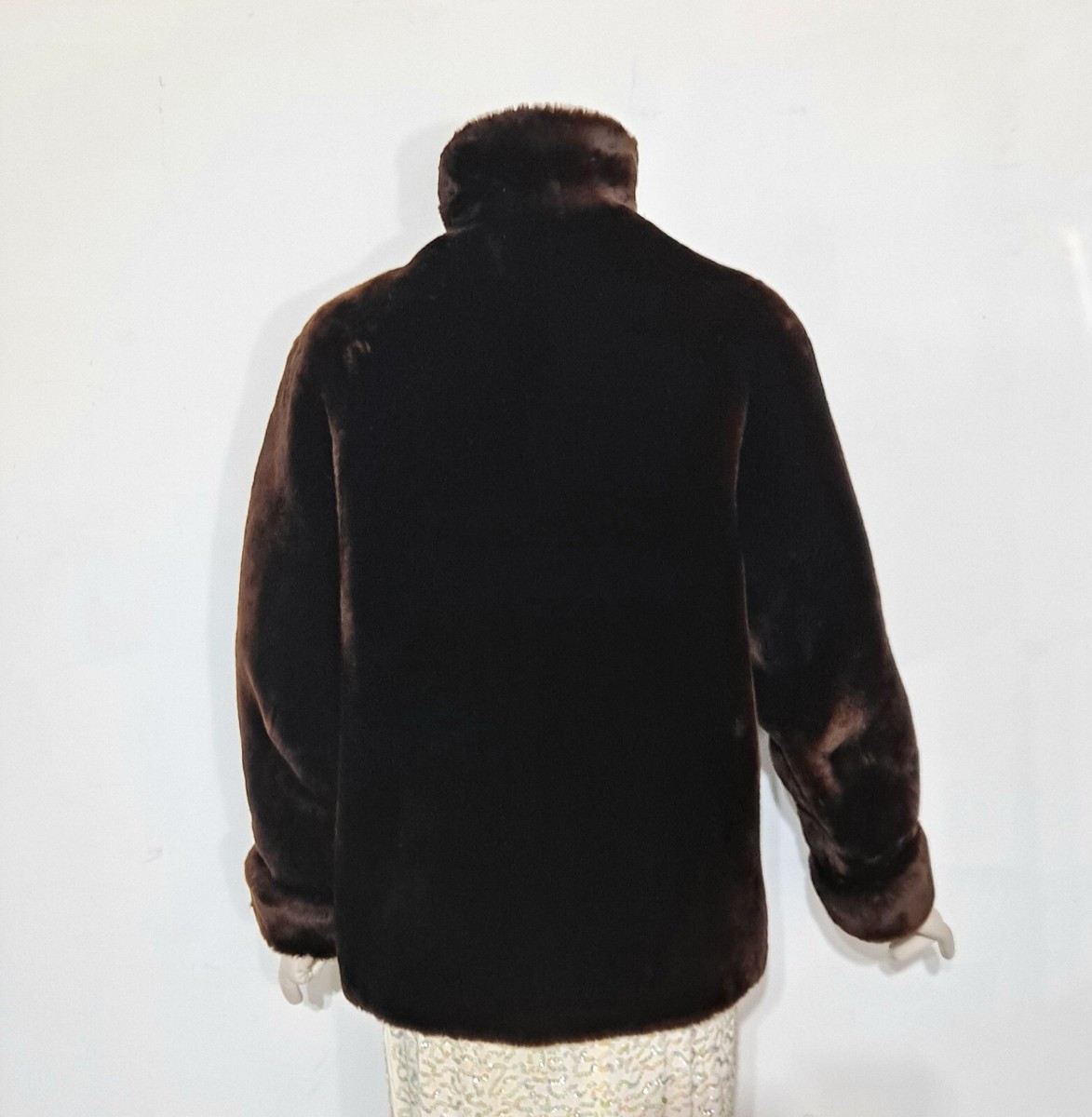 Vintage 1950s Mouton Shearling Faux Fur Coat Jacket Deep Brown