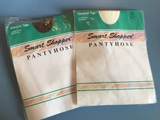 2 PAIR OF CONTROL TOP SANDALFOOT  PANTYHOSE SIZE A SUNTAN & IVORY SMART SHOPPER