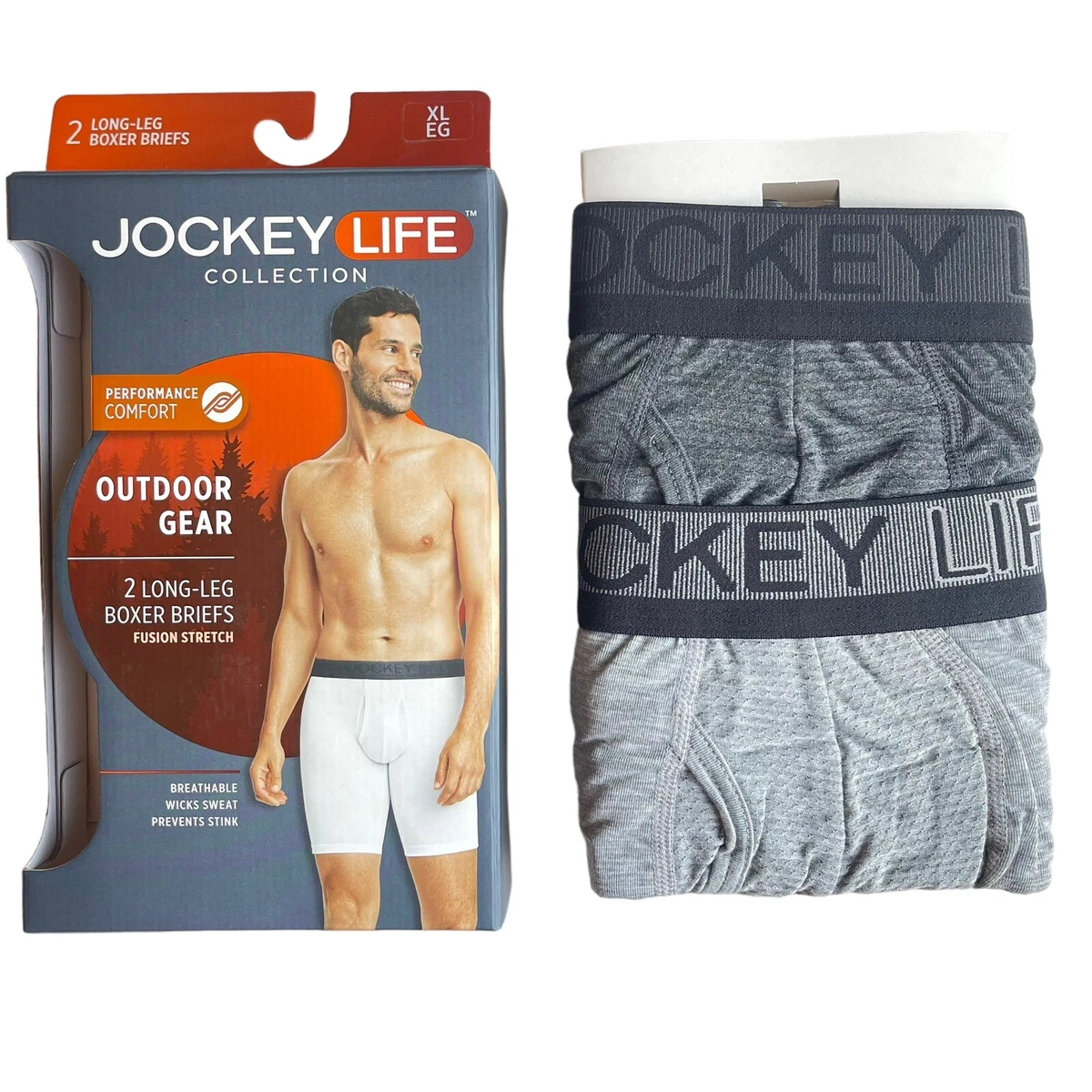 Jockey Life Mens Size XL Long Leg Boxer Briefs 2 Pack Outdoor Gear NWT