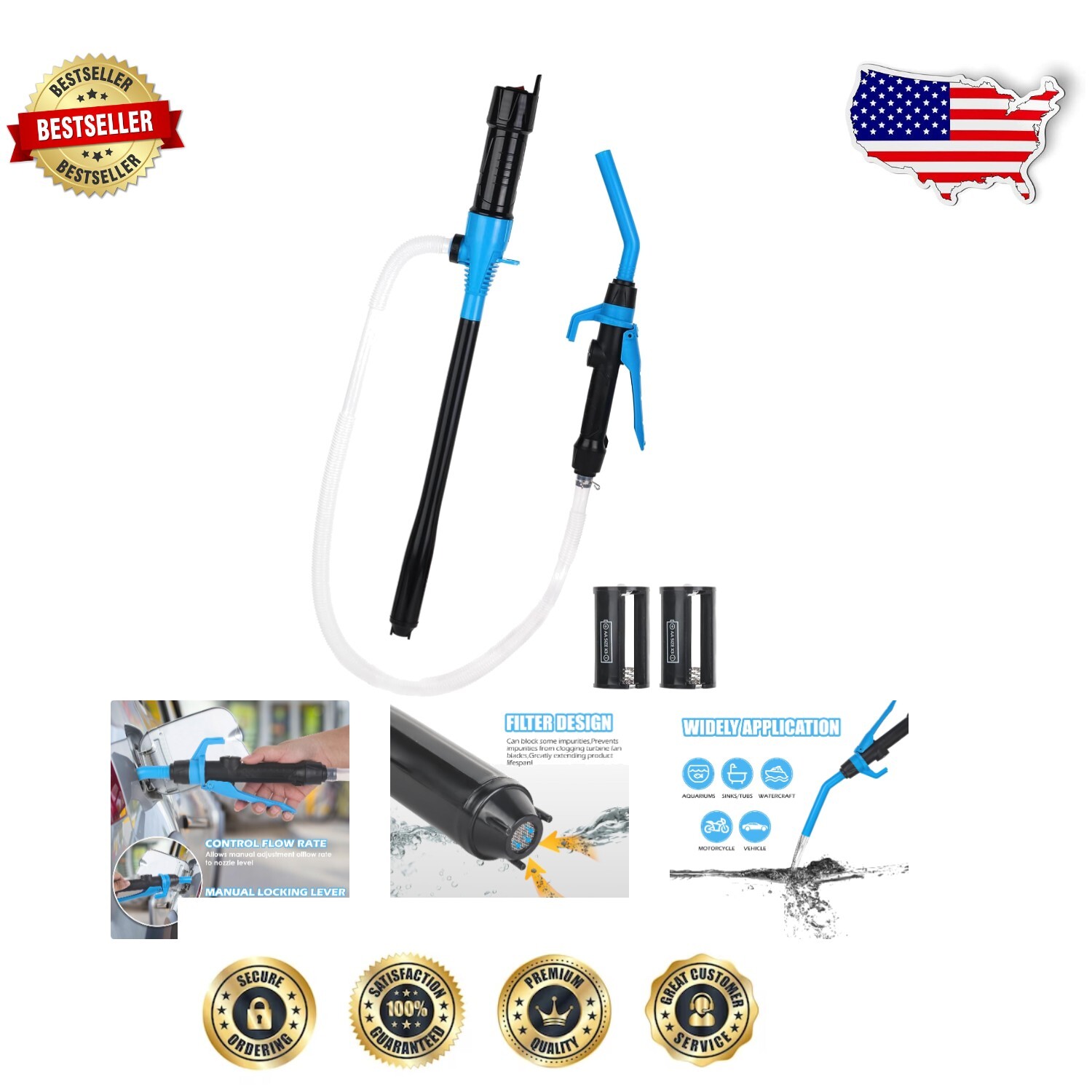 Effortless Battery-Powered Liquid Transfer Pump with Control Nozzle - 7 GPM