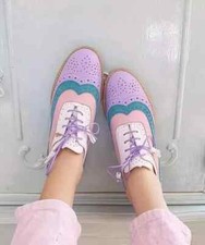 Handmade Women Multicolor Wing Tip Leather Brogue Dress Lace Up Shoe, Party Shoe