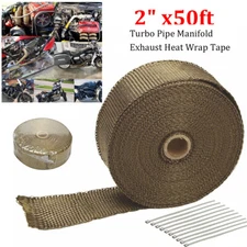 1 Roll x 2" 50ft Titanium Lava Header Manifold Exhaust Heat Wrap Tape Ties Kit