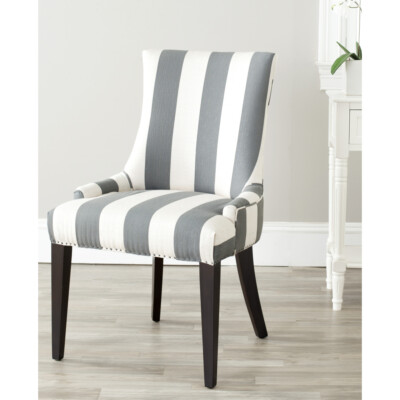 SAFAVIEH Becca 19''H Stripe Linen Dining Chair Flat Nail Head | Grey / White |