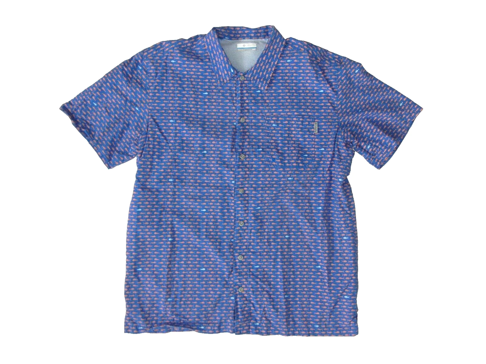 COLUMBIA PFG Pink/Blue Cotton BUTTON-UP FISHING SHIRT Outdoor Summer Hike Men M